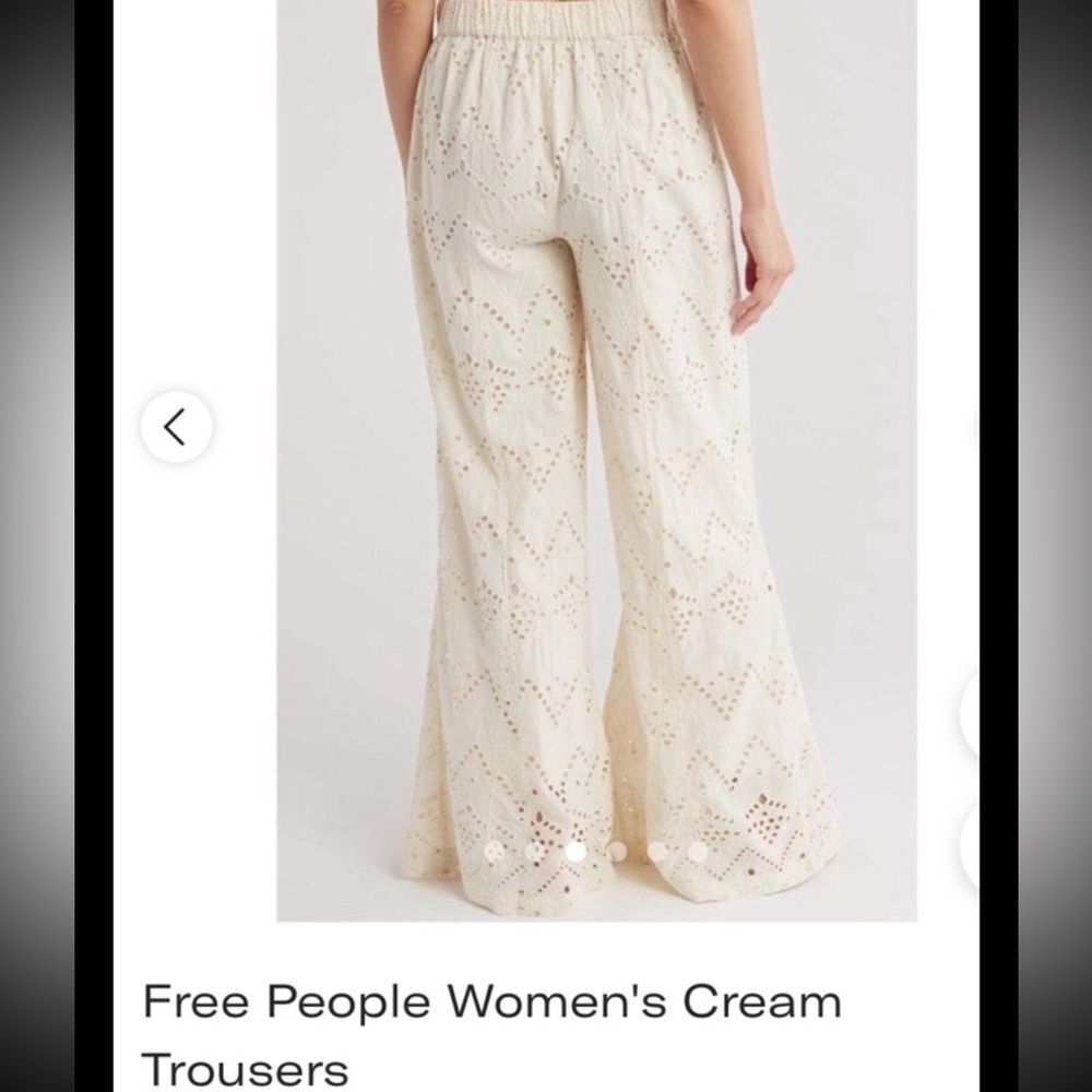 Nwt Free People Cream intricate eyelet design Wide Leg Pants w/drawstring waist. - Picture 2 of 7